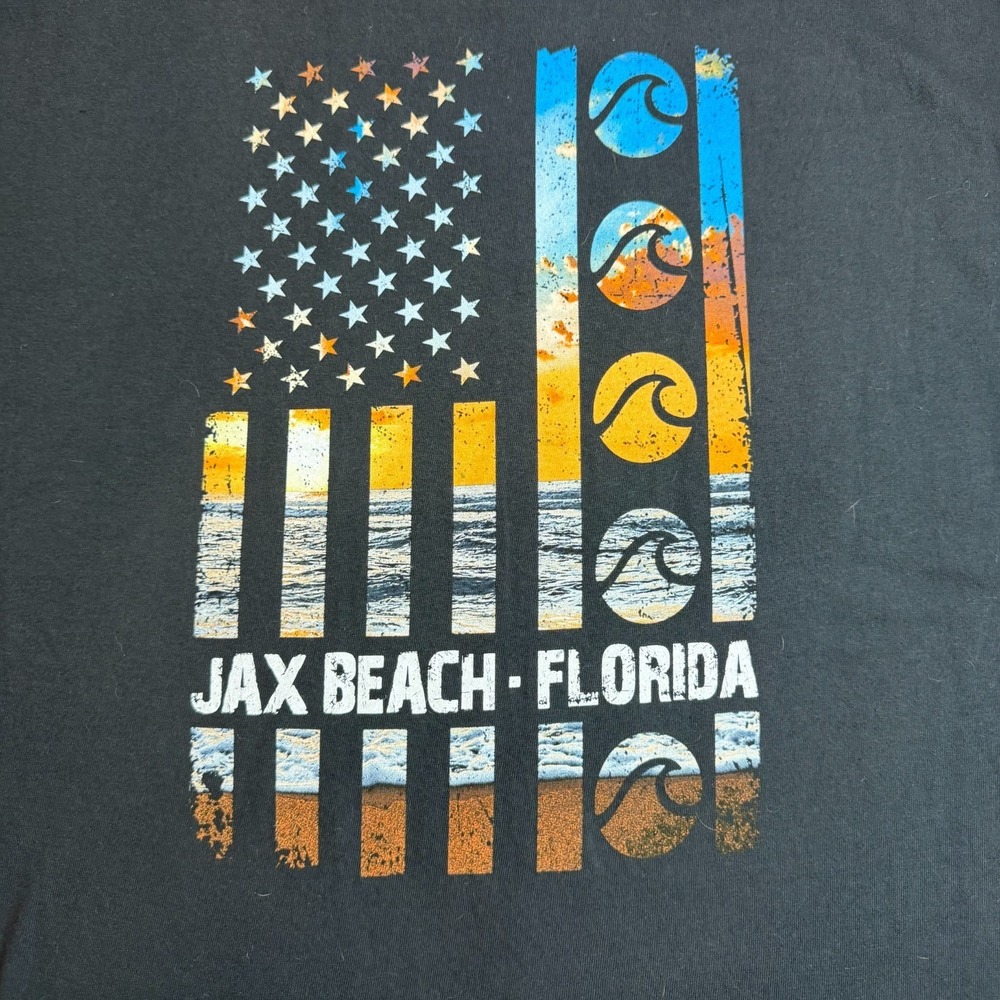 Comfort Colors Jax Beach Florida T Shirt Mens 2XL Black Surf US Flag Graphic Tee